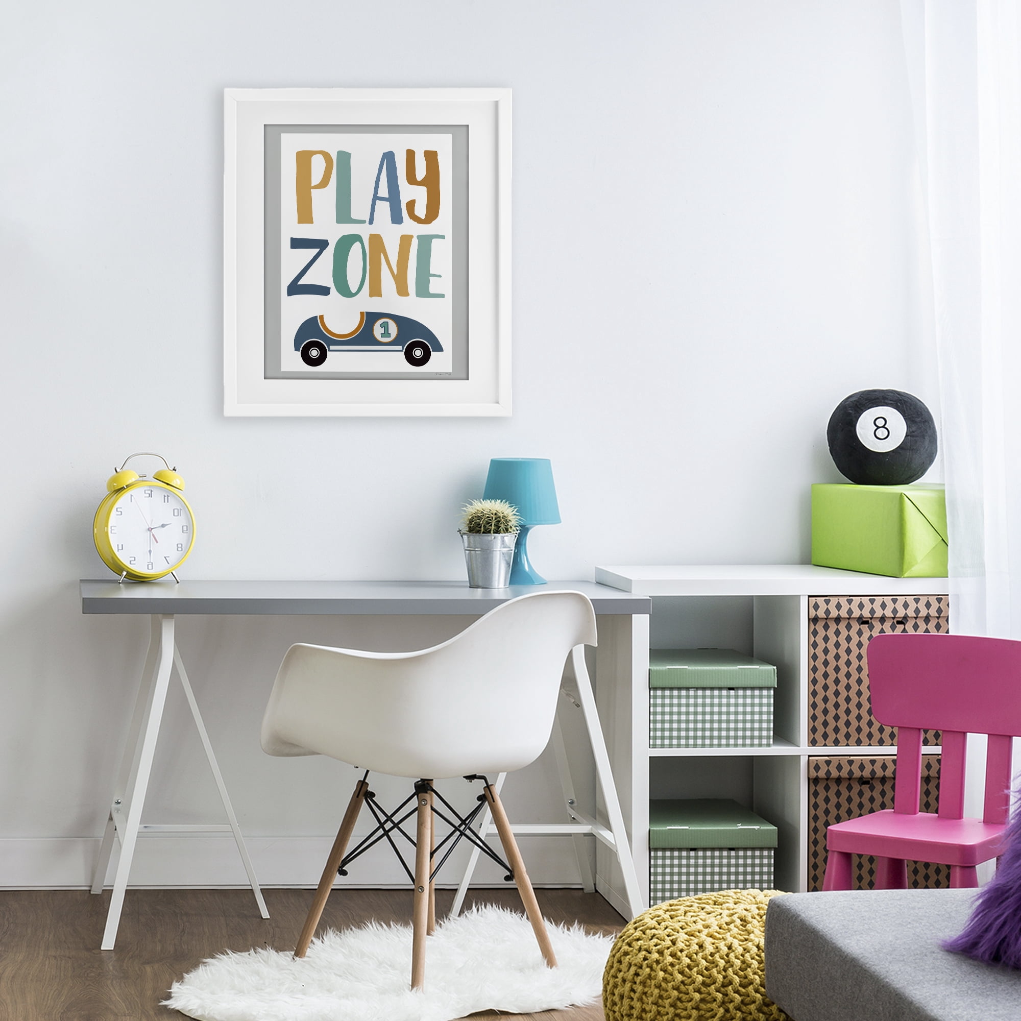 Stupell Industries Play Zone Racecar White Framed Print Under Glass, design by Susan Ball