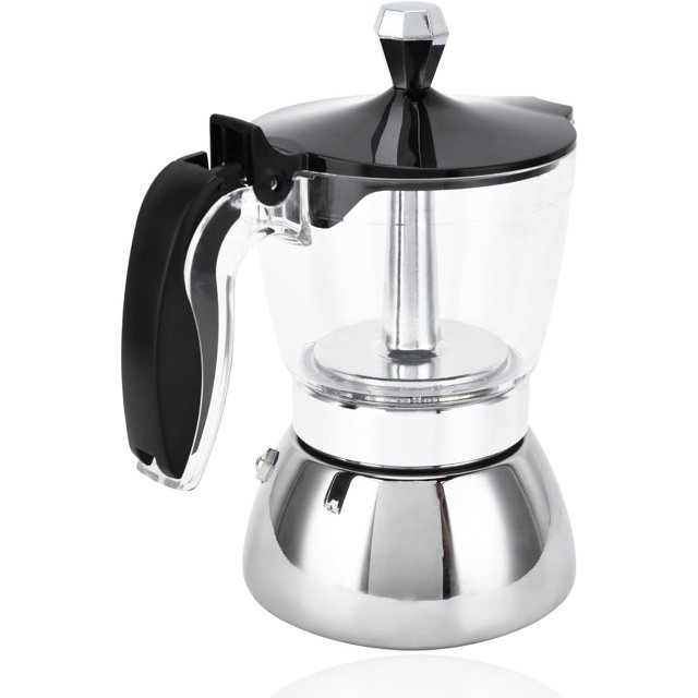 HUGFEGWE 4 Cup Stovetop Espresso Moka Pot, Stainless Steel Acrylic Coffee Maker Stovetop Moka Pot, 200ML Stovetop Moka Pot Coffee Maker Espresso Moka Pot Accessories for Kitchen Home Use CA919-144739