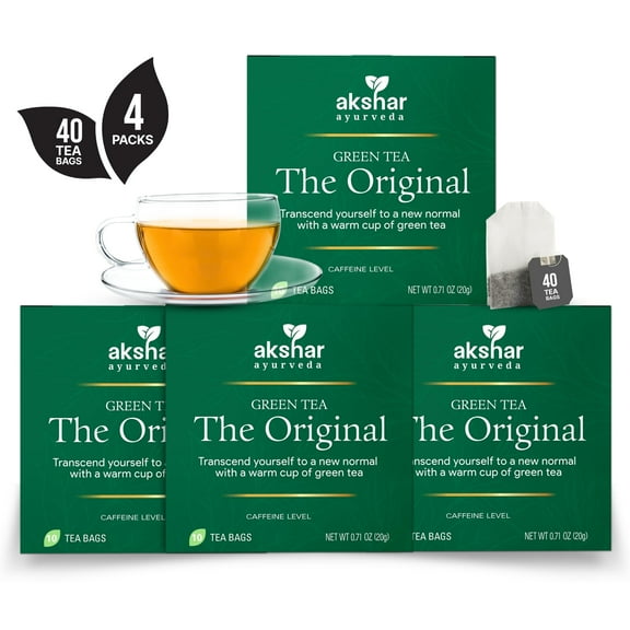 AKSHAR AYURVEDA Green Tea Original Organic, Vegan, Gluten Free, and Non-GMO, 40 Tea Bags