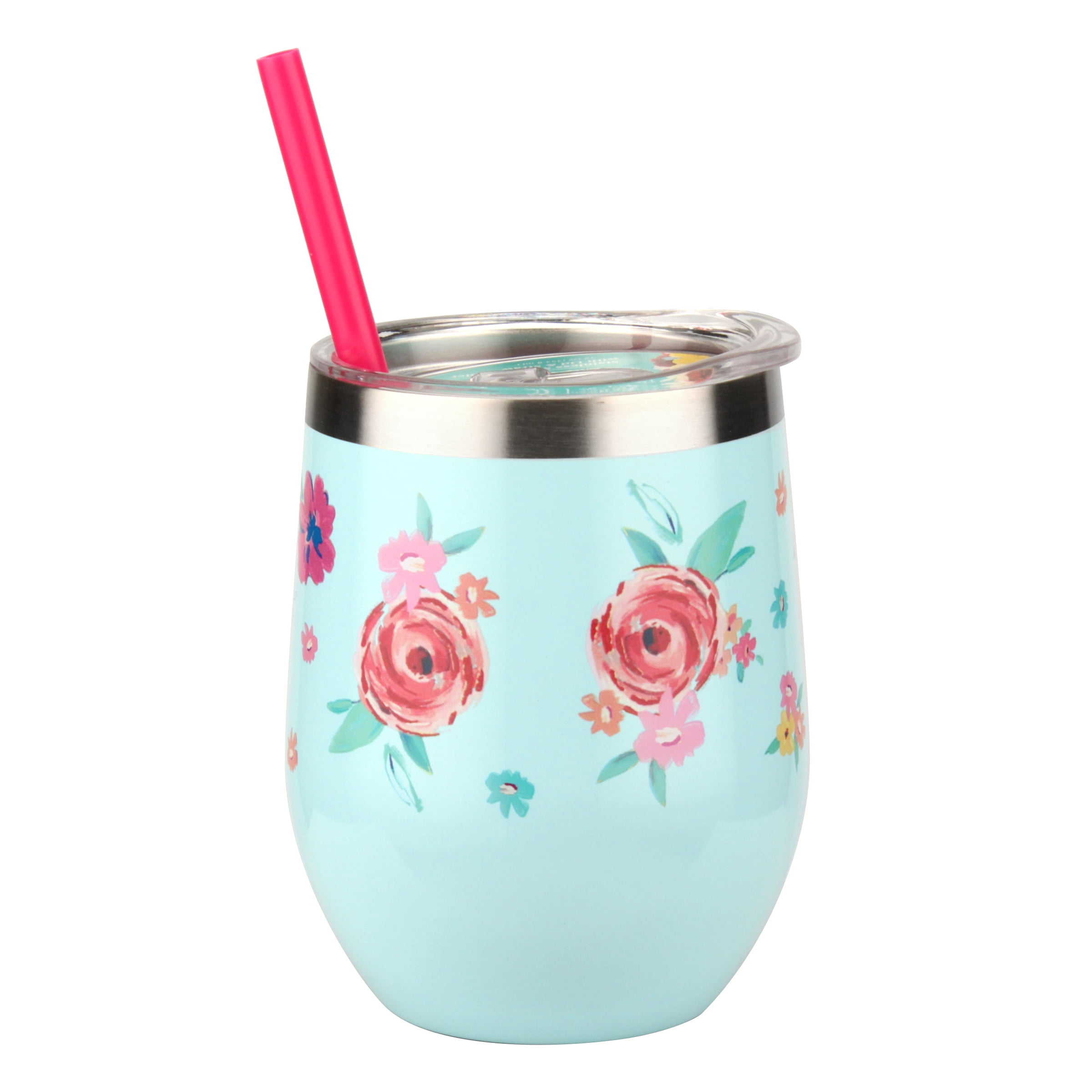 The Pioneer Woman Stainless Steel Blue and Pink Happy Everyday Wine Tumbler