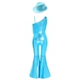 thumbnail image 4 of vastwit Kids Girls One Shoulder Flared Jumpsuits Disco Party Fancy Dress Up Fringed Romper with Hat Sky Blue 16, 4 of 5
