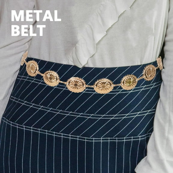 FRCOLOR Boho Chain Belt Adjustable Metal Waist Chain Belt Western Belts Concho Belts for Dresses Jeans Country Concerts Accessories