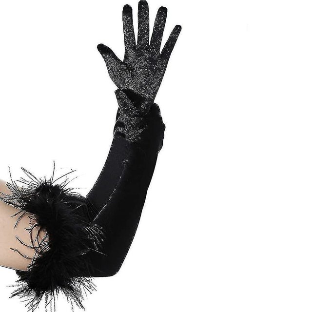 Guantes largos de ópera Guantes de plumas de satén Estilo años 20 Guantes para disfraces de novia