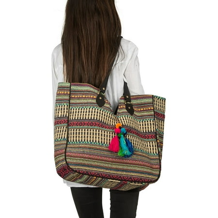 Picnic Handbag TribeAzure Large Women Shoulder Bag Tote Handbag Tassel School Everyday Beach Picnic Grocery Laptop ()