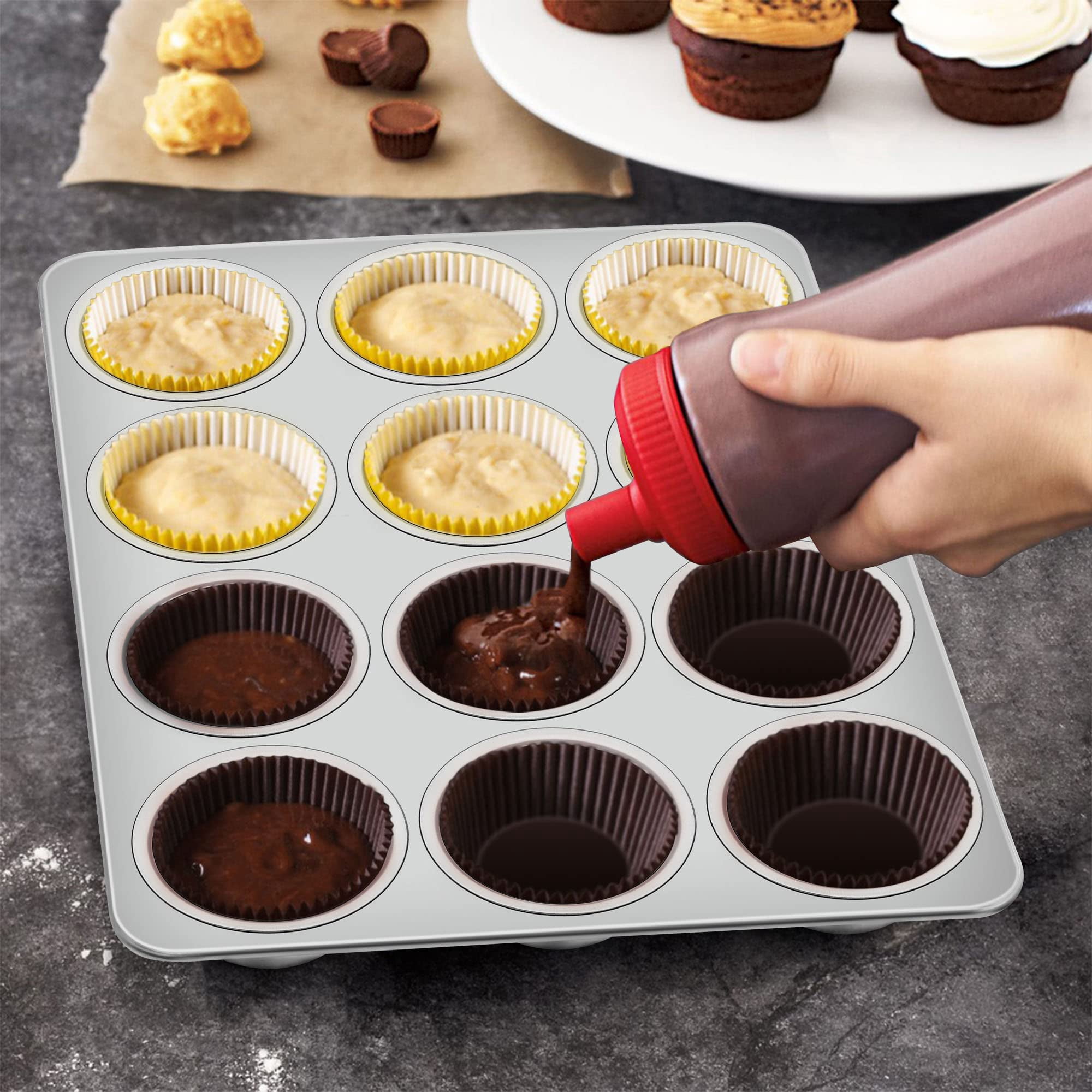 Vesteel 12-Cup Muffin Pan, Stainless Steel Cupcake Tin Metal Cup Cake Baking Tray for Oven, Non Toxic & Dishwasher Safe
