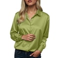 thumbnail image 5 of GEWSEY Satin Silk Button Down Shirts for Women Dress Shirts Long Sleeve Blouses Womens Shirts (Green, M), 5 of 5