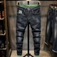 thumbnail image 4 of Pantalones vaqueros elásticos para hombre con gráficos, pantalones vaqueros elásticos negros con bolsillos, ropa de nailon barata de gran tamaño y alta calidad, 4 of 5