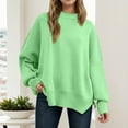thumbnail image 4 of Pullover Sweaters for Women 2025 Long Sleeve Crewneck Oversized Side Slit Plain Knitted Sweater Tops Fall Winter Outfits, 4 of 6