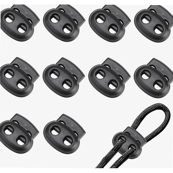 10 Pack Toggles for Drawstrings - Plastic Spring Cord Locks, Double Holes Cord Locks for Drawstrings, Toggles for Cord Stopper Fastener for Shoe Laces, Paracord Bracelet, Zipper, Tent
