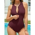 thumbnail image 4 of Asoul Zipper One Piece Ribbed Swimsuits for Womens Tummy Control Scalloped Swimwear Racerback Sport Bathing Suits, 4 of 8