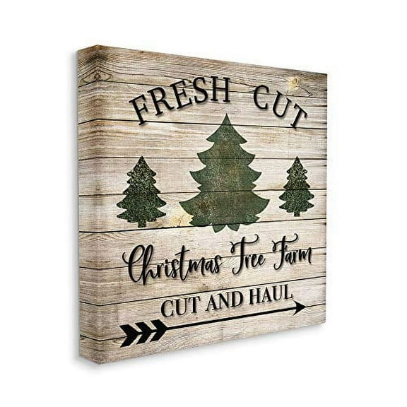 Stupell Industries Rustic Fresh Cut Tree Christmas Sign Green Brown Graphic Art Gallery-Wrapped Canvas Print Wall Art, 30x30, by Ashley Burton