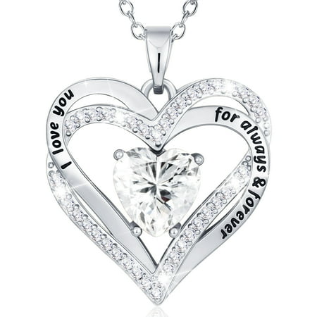 WEDDINEN S925 Sterling Silver Plated Love Heart Necklaces for Women Girls CZ April Birthstone Pendant with Crystal Birthday Easter Basket Stuffers Jewelry Gifts Teen Her Adults Lady Girlfriend Kids