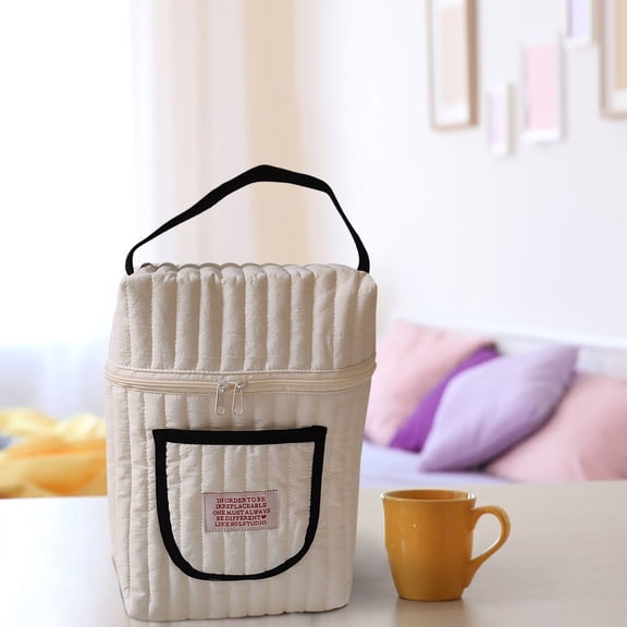 Quilted Handbag Style Storage Bag for Going Out Travel, Portable Cart and Baby Diaper Bag Organizer, Soft Fabric Shoulder Tote for Bottles Wipes and Essentials, Lightweight and Foldable