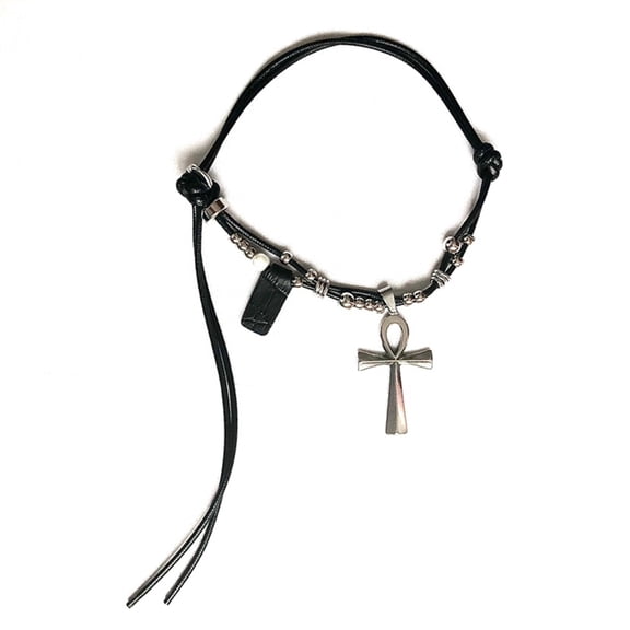 lanema Fashion Hip Hop Cross Necklace for Men Women Titanium-Steel Leather Rope Necklace Jewelry Couple Sweater Chain Choker