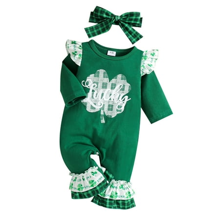 

Luckinbaby 2Pcs Baby Newborn Girls Romper Set Long Sleeve Romper + Headband