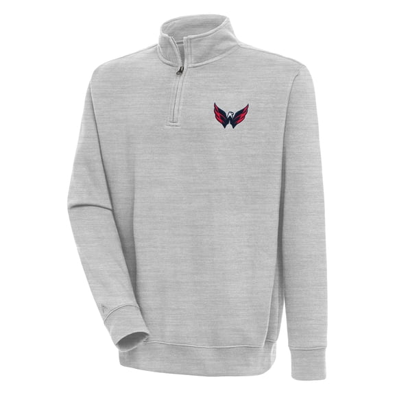 Men's Antigua Heather Gray Washington Capitals Victory Quarter-Zip Pullover Top