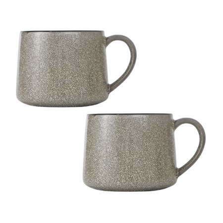 

Haifle Ceramic Mug With Handle Porcelain Cup Breakfast Milk Mug Microwave Safe For Office Kitchen-2 Set of Grey-300ml