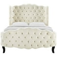 thumbnail image 5 of Violette Queen Tufted Wingback Performance Velvet Platform Bed in Ivory, 5 of 7