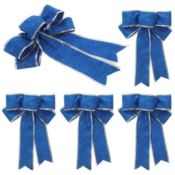 WEUVEB Blue Christmas Ribbon Bow for Tree Door Wall Chair Table Decor 5Pcs