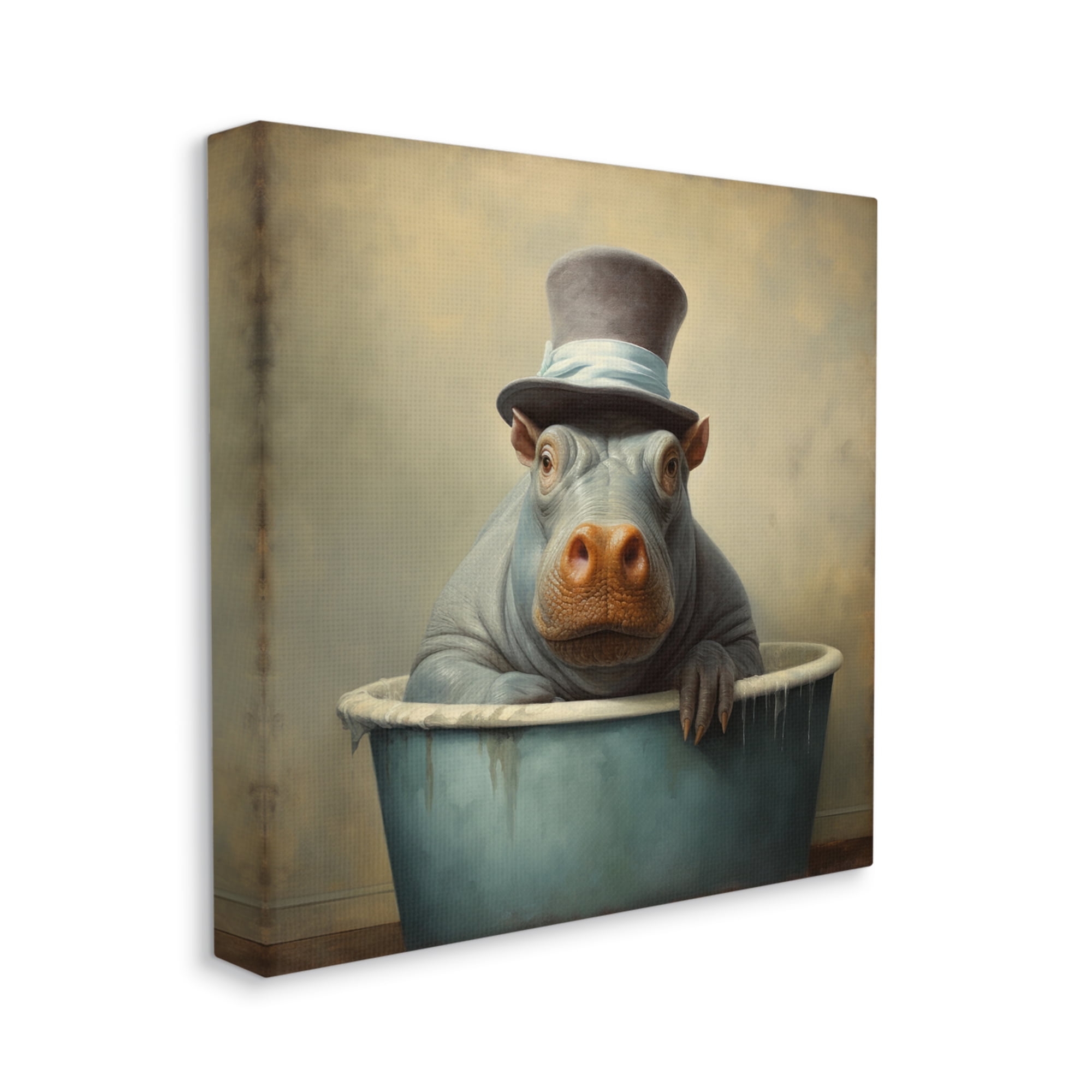 Stupell Industries Hippo Rustic Tub Animals & Insects Painting Gallery Wrapped Canvas Art Print Wall Art, 24 x 24