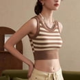 thumbnail image 2 of MNCEKFOD Womens Tank Top With Built In Bra Casual Striped Padded Tank Tops Cropped Waist Short Style Elastic Summer Daily Outer Tops Camisoles For Women For Under Clothes Coffee S, 2 of 6