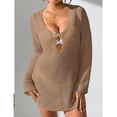 thumbnail image 4 of Keyhole Cutout Sexy Swimsuit Cover Ups for Women Crochet Hollow Bell Sleeve Summer Beach Coverups Mini Dresses, 4 of 4