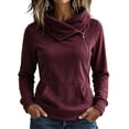 thumbnail image 2 of Shihyeh Women's Cowl Neck Hooded Sweatshirt Long Sleeve Front Pocket Casual Warm Top for Women, 2 of 6