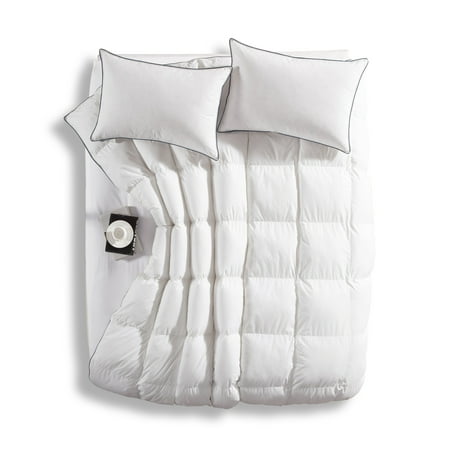 Dorrin Nessin Luxury Goose Down Comforter Twin Size,Duvet Insert, 600TC 100% Egyptian Cotton Fabric, 700Fill Power, Gray Piping, Down Proof with Tabs,Hypoallergenic for All Season,White Color