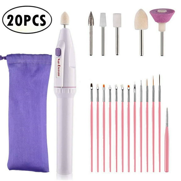 Beauty Under $15 20Pcs Electric Nail Machine Pedicure Nail Art Grinding Drill Bits   Brush Set As Show