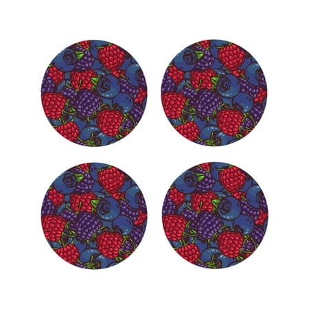 

Honeii Wild Berries Print Leather Coaster Set of 4 Ideal for Safeguarding Your Furniture from Drinks Spills and Effortless Cleanup-Round Shape