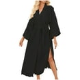 thumbnail image 3 of Taqqpue Women's Soft Robes Long Bath Robes Full Length Kimonos Sleepwear Dressing Gown, Beach Kimono Swimsuit Cover Up Tassel Trim Belted Long Beach Dress, 3 of 6