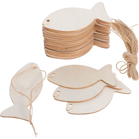 EXHUMKY 32pcs Unfinished Wooden Fish Cutouts for Crafting, Art Ornaments and Projects