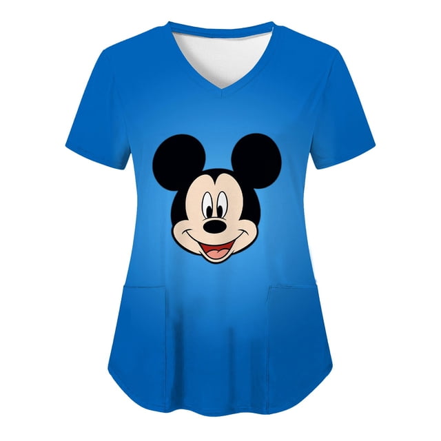 Disney Tops Pocket T-shirt Hospital T-shirts V Neck Minnie Mouse Top Women 2023 Mickey Nurse Uniform Woman Clothes Tees Women'sM Gao Jinjia LED