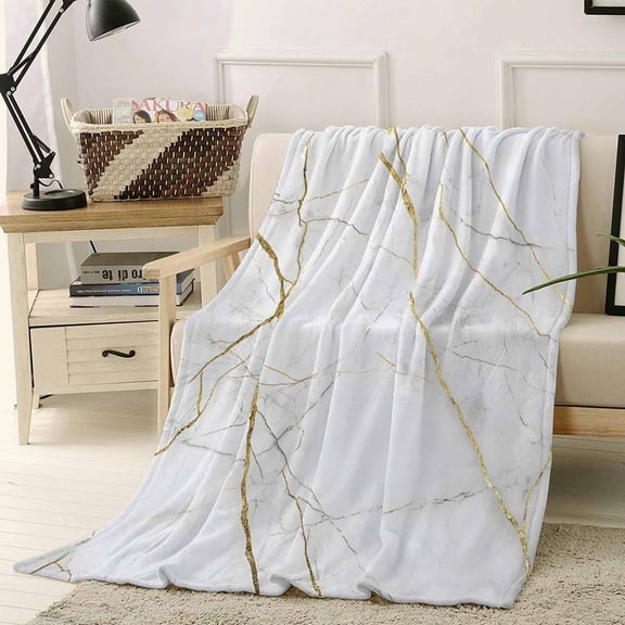 Throw Blanket Fleece Throw Blanket 40x50in, White Marble Gold Stripes Soft Lightweight Bed Blankets Modern Abstract Geometric Fuzzy Couch Blankets for All Season