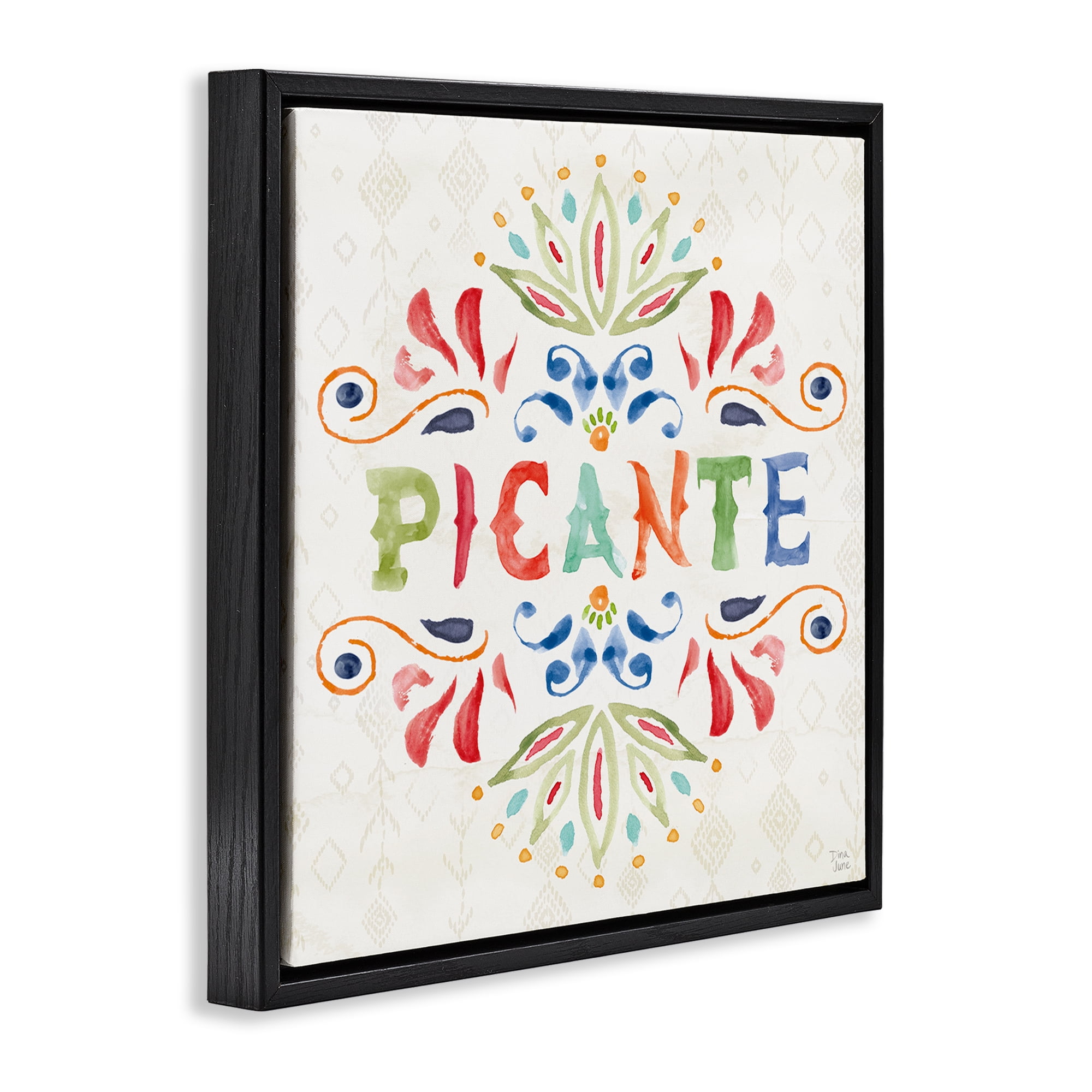 Stupell Industries Picante con Patrón Vibrante Inspirational Quotes & Sayings Painting Black Floater Framed Art Print Wall Art, 18 x 18