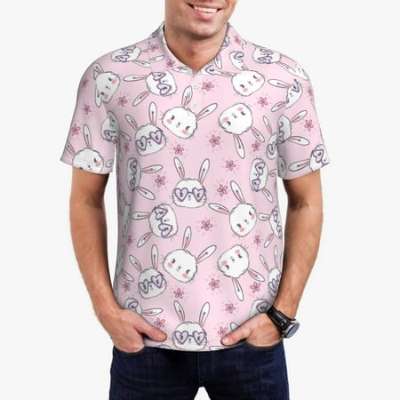 Uemuo Cute Rabbit Flower for Men’s Golf Shirt – Premium Pique Cotton Polo Soft & Breathable Casual Short Sleeve Shirt Comfortable Activewear for Sports & Leisure-Medium