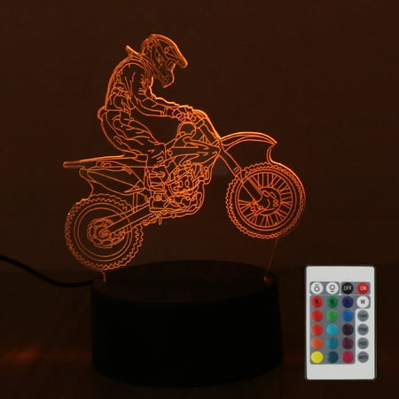 DC4.5V 5W 3 D Decorative Off-road Motorcycle Design 10 LED RGB Night Light with Remote Control Beside Lamp Desk Lighting Sensitive Tou- Sensor Supported Brightness Adjustable Dimmable/ 16 Colors Chang
