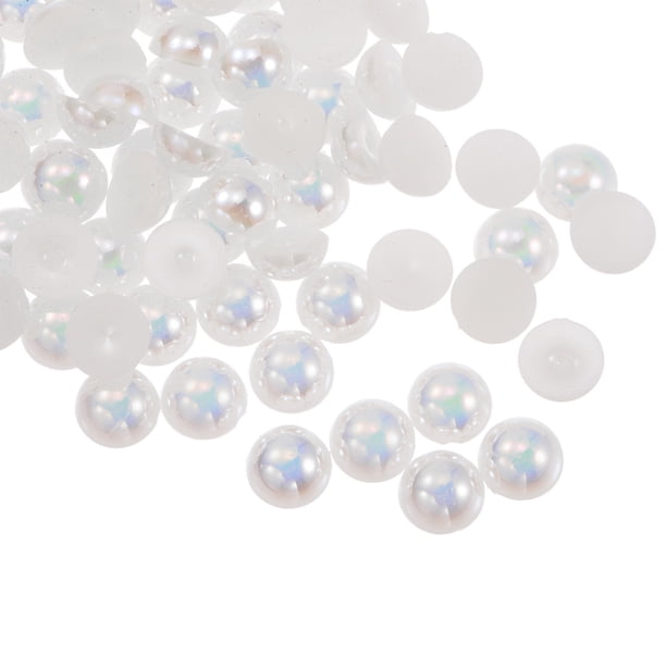 Cuentas de media perla ABS Unique Bargains 60uds 8mm Resina plano Reverso perlas Brillantes Colorido blanco