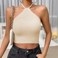 thumbnail image 2 of Women Summer Tops Womens Basic Minimalist Sexy Hanging Neck With Navel Strap Knitted Top Vest Strap Diet Top Women Boy 12 Set Line Girl Christmas Womens Tops Compression Shirts Bra Too Beige M, 2 of 8