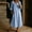 Blue, variant on Womens Linen Dress Interview Dress Loose Fit 2026 Summer Solid Color 3/4 Sleeve Ruffle Ankle Length Dress for Work and Weekend S-3XL