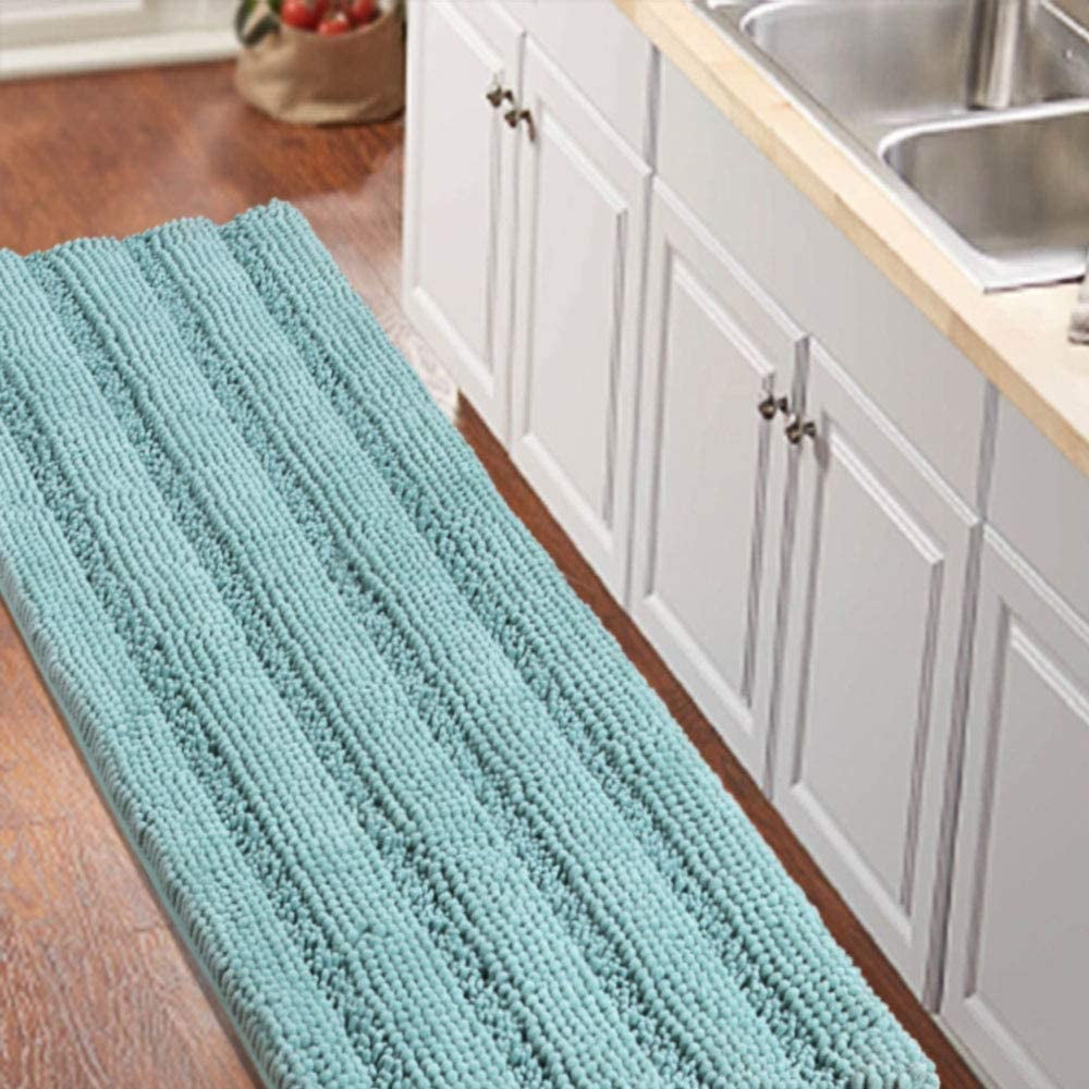 Soft Anti-slip Long Floor Mat Flannel Plush Carpets Kitchen Door Mat Rug Blue 