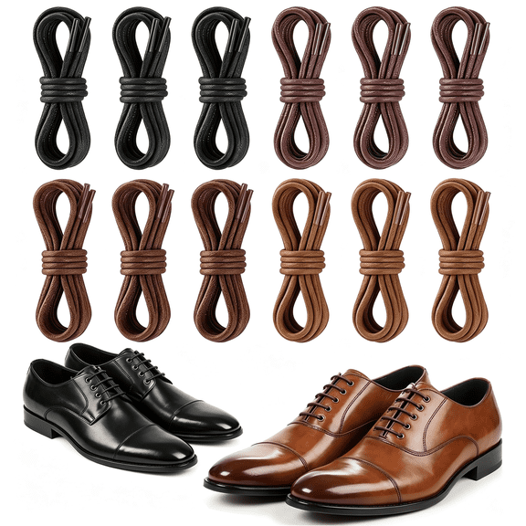 TUWAFE 12 Pairs Waxed Dress Shoe Laces, 4 Colors Round Classic Oxford Shoelaces for Men'S Formal Dress Shoes, Business Shoelaces, 80Cm/31.5" Shoe Laces for Men