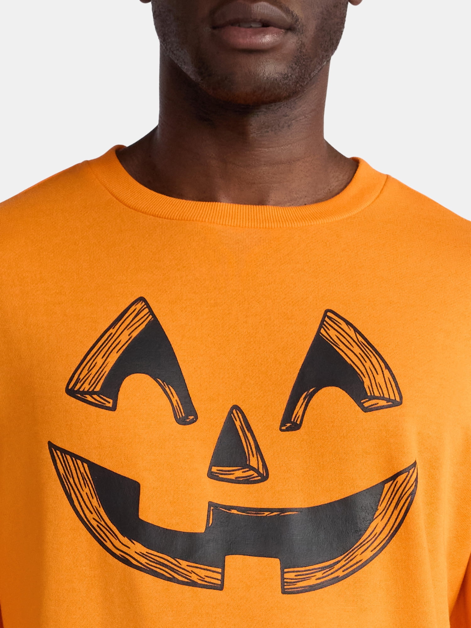 Halloween Crewneck Fleece Sweatshirt, Distressed Jack O' Lantern Pumpkin, Men's Sizes XS-3XL