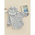 thumbnail image 3 of Baby Boy Hooded Long Sleeve Romper with Checkerboard Print, Color Matching Spring Clothing, 3 of 8