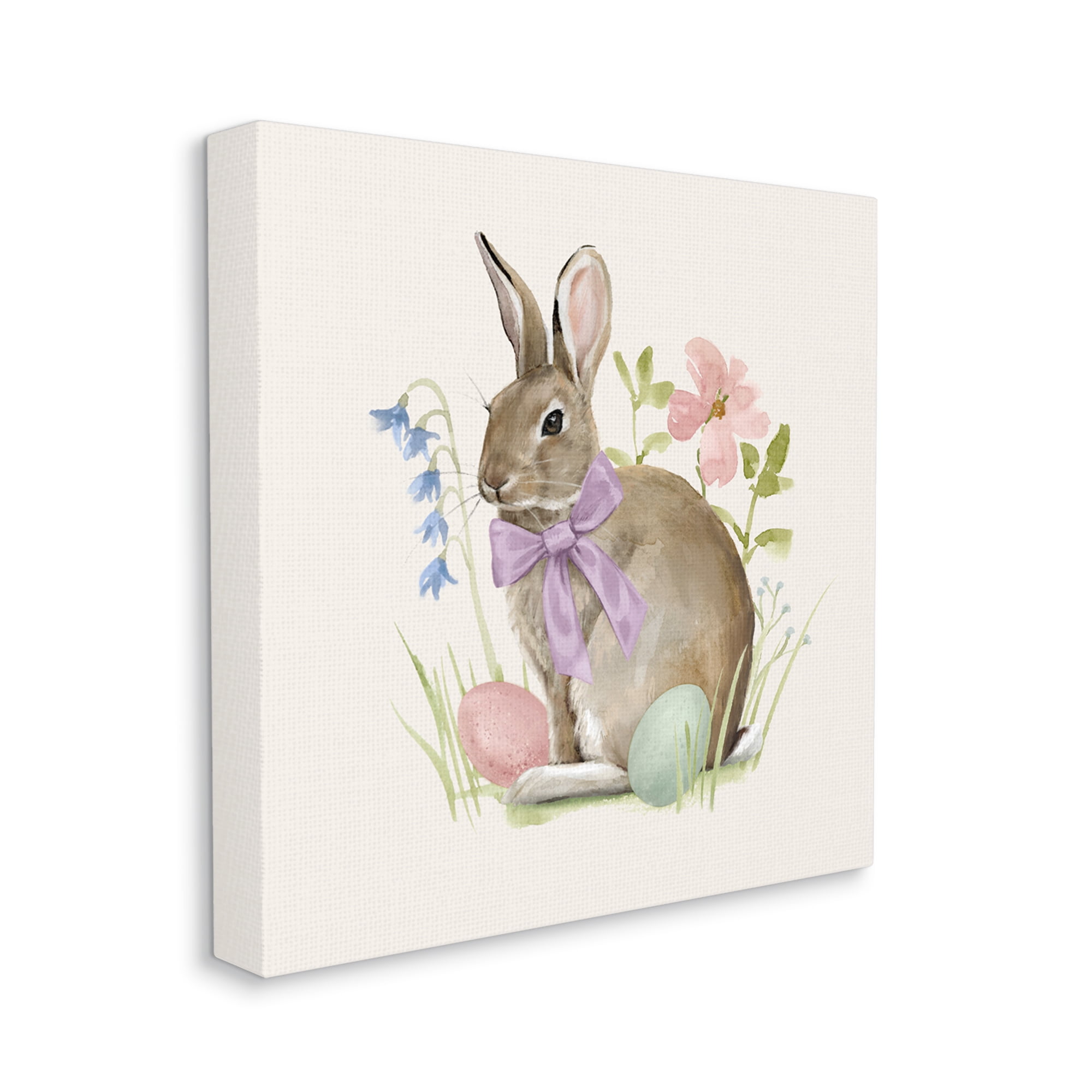 Spring Bunny Rabbit Easter Eggs Blossoming Flowers Animals & Insects Painting Gallery-Wrapped Canvas Print Wall Art