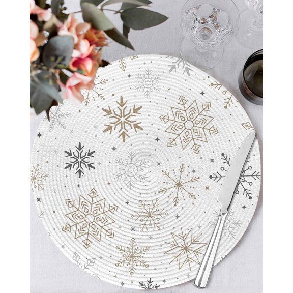 13 Inch Round Placemats Set of 6, Christmas Snowflakes Non Slip Heat Insulation PP Table Mats, Modern Xmas Winter Minimalist Washable Place Mats for Kitchen Dining Party Table Decor