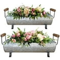 thumbnail image 3 of Galvanized Metal Trough Succulent Planter Farmhouse Metal Tray Rustic Tabletop Centerpiece Décor Set of 2, 3 of 7
