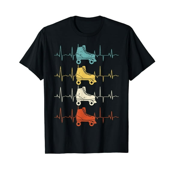 Roller Skate Heartbeat Skater Skating Retro Vintage 70s 80s T-Shirt