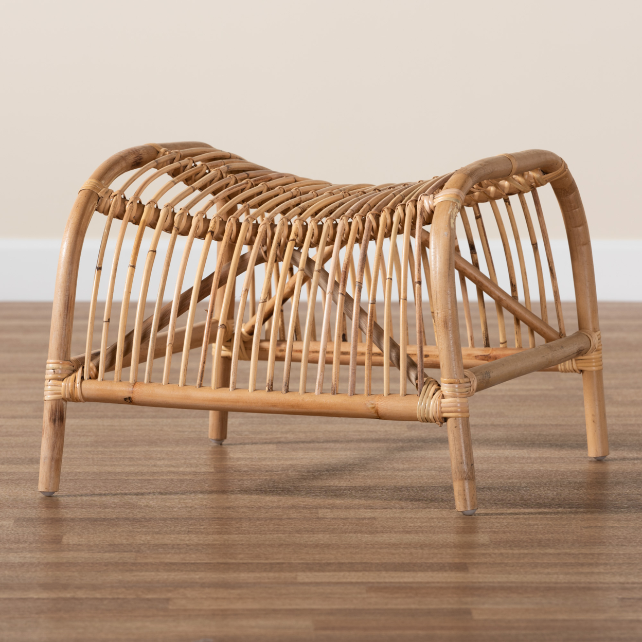 Baxton Studio Lamaria Modern Bohmenian Natural Brown Antique Rattan Footstool