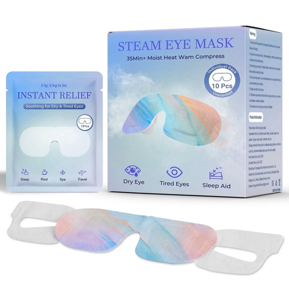 FACEMOON Self Heating Steam Eye Mask – 10 Count, for Dry Eyes, Warm Compress, Comfort | No Microwave Needed, Travel Ready, Odorless